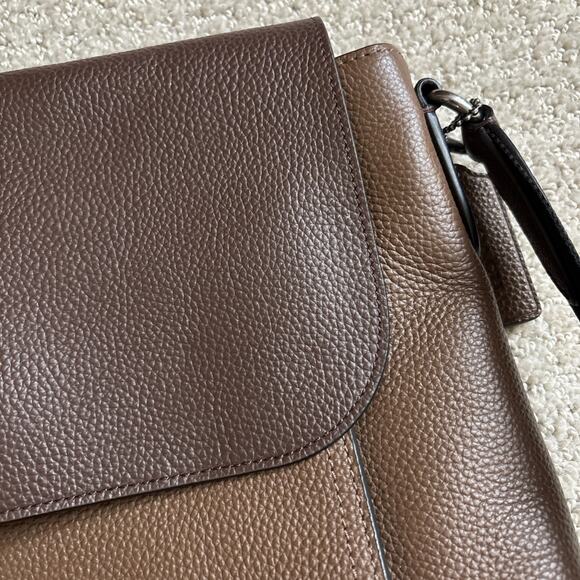 Coach Hudson Messenger In Colorblock Tobacco Mahagony Leather Bag Snap Belt - Picture 4 of 11